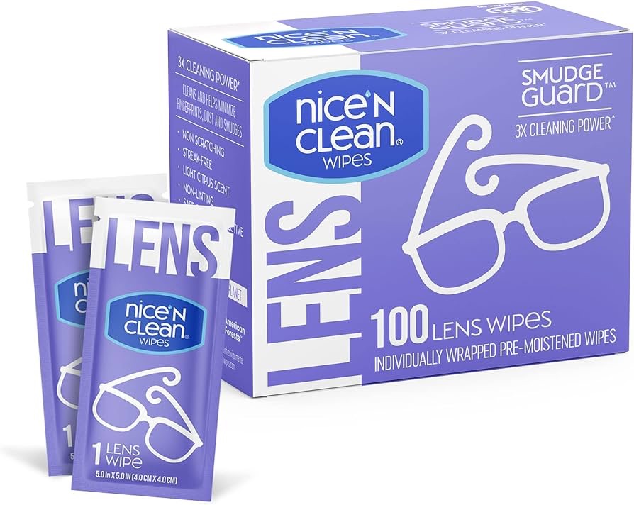 Amazon.com: Nice 'n Clean SmudgeGuard Lens Cleaning Wipes (100 Total Wipes) | Pre-Moistened Individually Wrapped Wipes | Non-Scratching & Non-Streaking | Safe for Eyeglasses, Goggles, & Camera Lens : 