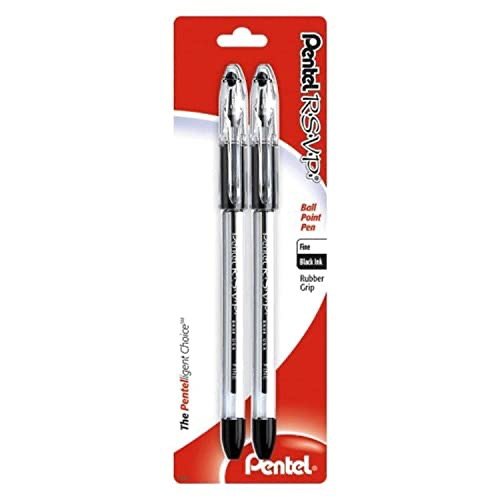 Pentel R.S.V.P. Ballpoint Pen, Fine Line, Black Ink, 2 Pack