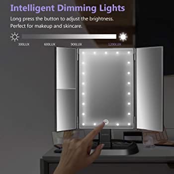 Amazon.com - deweisn Trifold Lighted Vanity Makeup Mirror with 21 LEDs Lights,1x/2x/3x Magnification and Touch Screen Dimming,Two Power Supplies Makeup Mirror, Gift for Women -