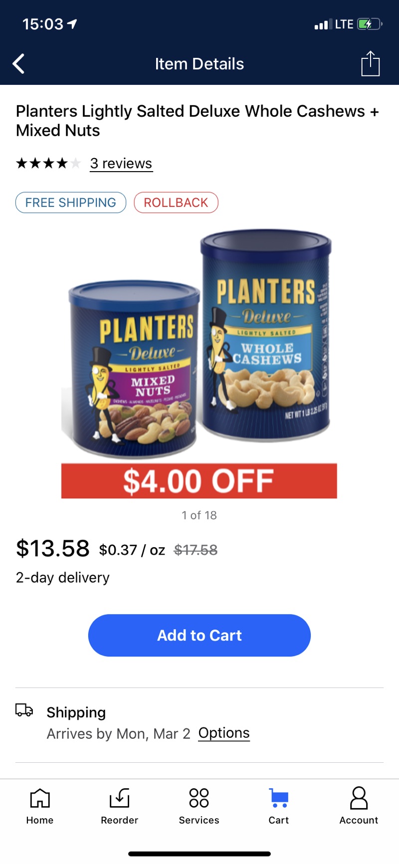 Planters Lightly Salted Deluxe Whole Cashews + Mixed Nuts - Walmart.com 混合坚果和腰果