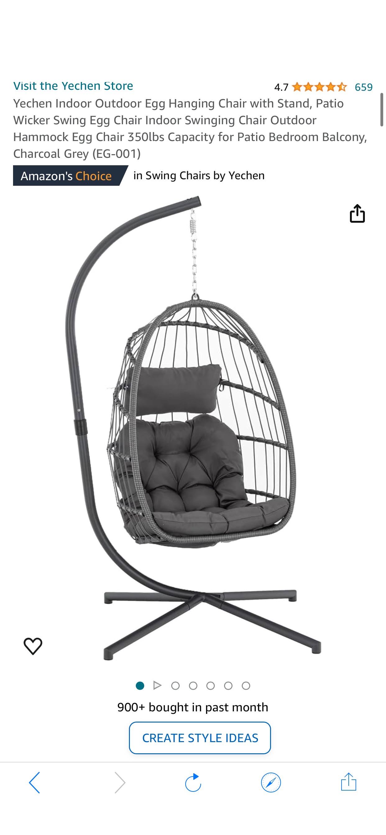 Amazon.com: Yechen Indoor Outdoor Egg Hanging Chair with Stand, Patio Wicker Swing Egg Chair Indoor Swinging Chair Outdoor Hammock Egg Chair 350lbs Capacity for Patio Bedroom Balcony, Charcoal Grey (E