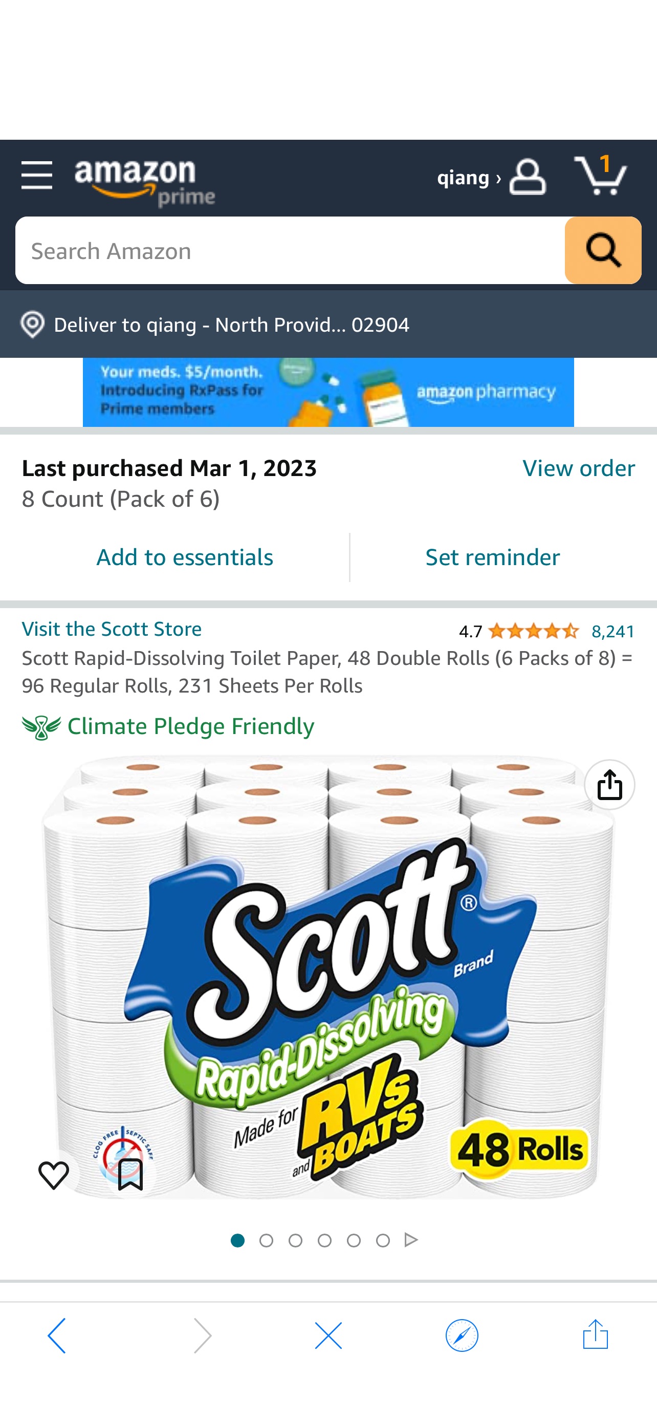 Amazon.com: Scott Rapid-Dissolving Toilet Paper, 48 Double Rolls (6 Packs of 8) = 96 Regular Rolls, 231 Sheets Per Rolls : Health & Household