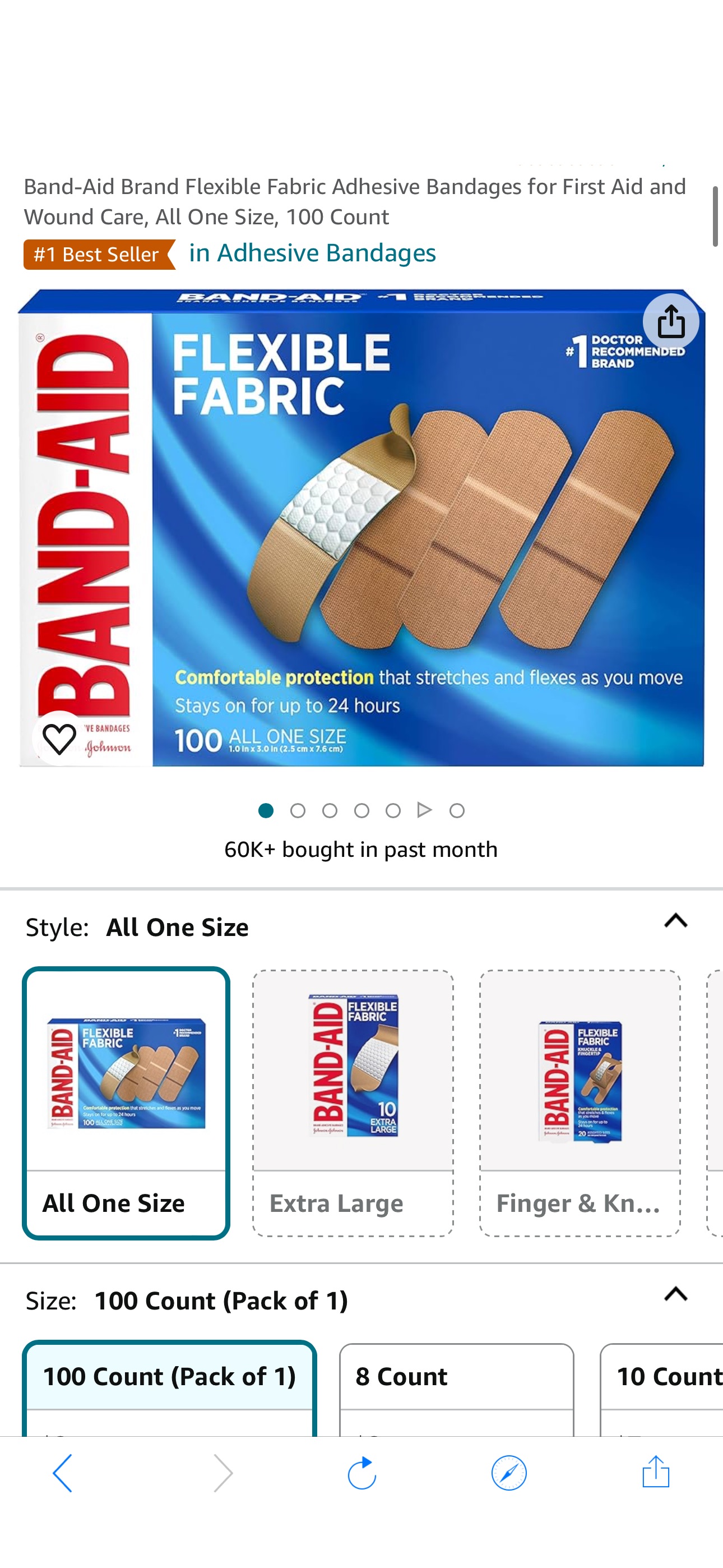 Amazon.com: Band-Aid Brand Flexible Fabric Adhesive Bandages for Wound Care and First Aid, All One Size, 100 Count : Health & Household省20%off