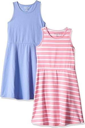 Amazon.com: Amazon Essentials Girls&#39; Knit Sleeveless Tank Play Dress, Pack of 2, Blue/Pink Stripe, X-Small : Clothing, Shoes &amp; Jewelry