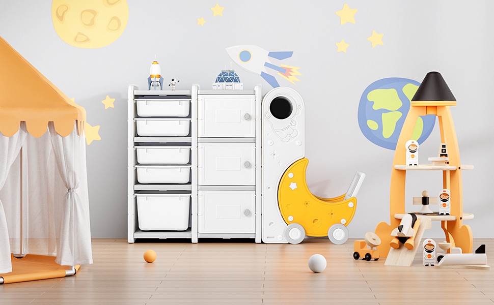 Duke Baby Kids toy storage organizer cabinet with door and pushing cart