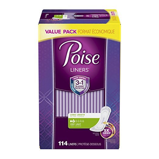 Poise Incontinence Panty Liners, Very Light Absorbency, Long Length (114 Count)