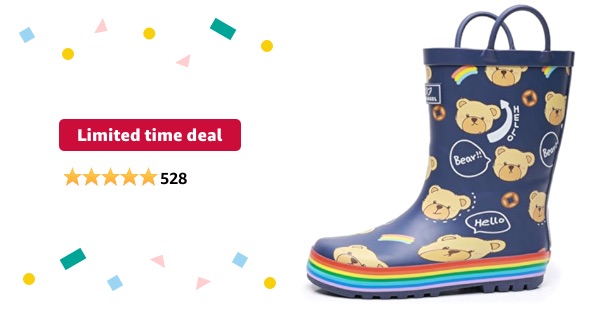 Limited-time deal: RAINANGEL Toddler Rain Boots with Easy-On Handles, Waterproof Rubber Kids Rain Boots for Girls and Boys, in Fun Printed & Colors Unisex-Child Outdoor Rain Boots