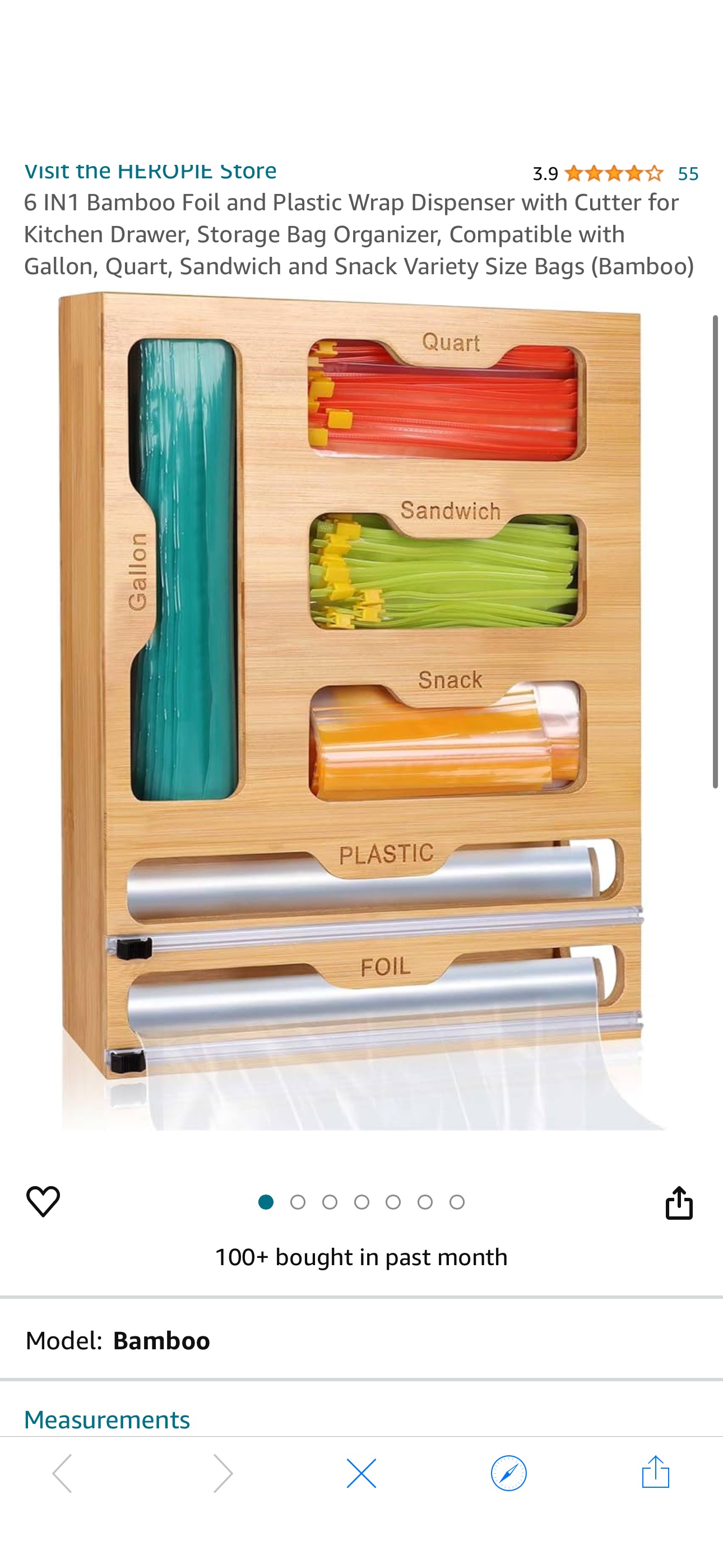 Amazon.com: HEROPIE 6 IN1 Bamboo Foil and Plastic Wrap Dispenser with Cutter for Kitchen Drawer, Storage Bag Organizer, Compatible with Gallon, Quart, Sandwich and Snack Variety Size Bags (Bamboo): Ho