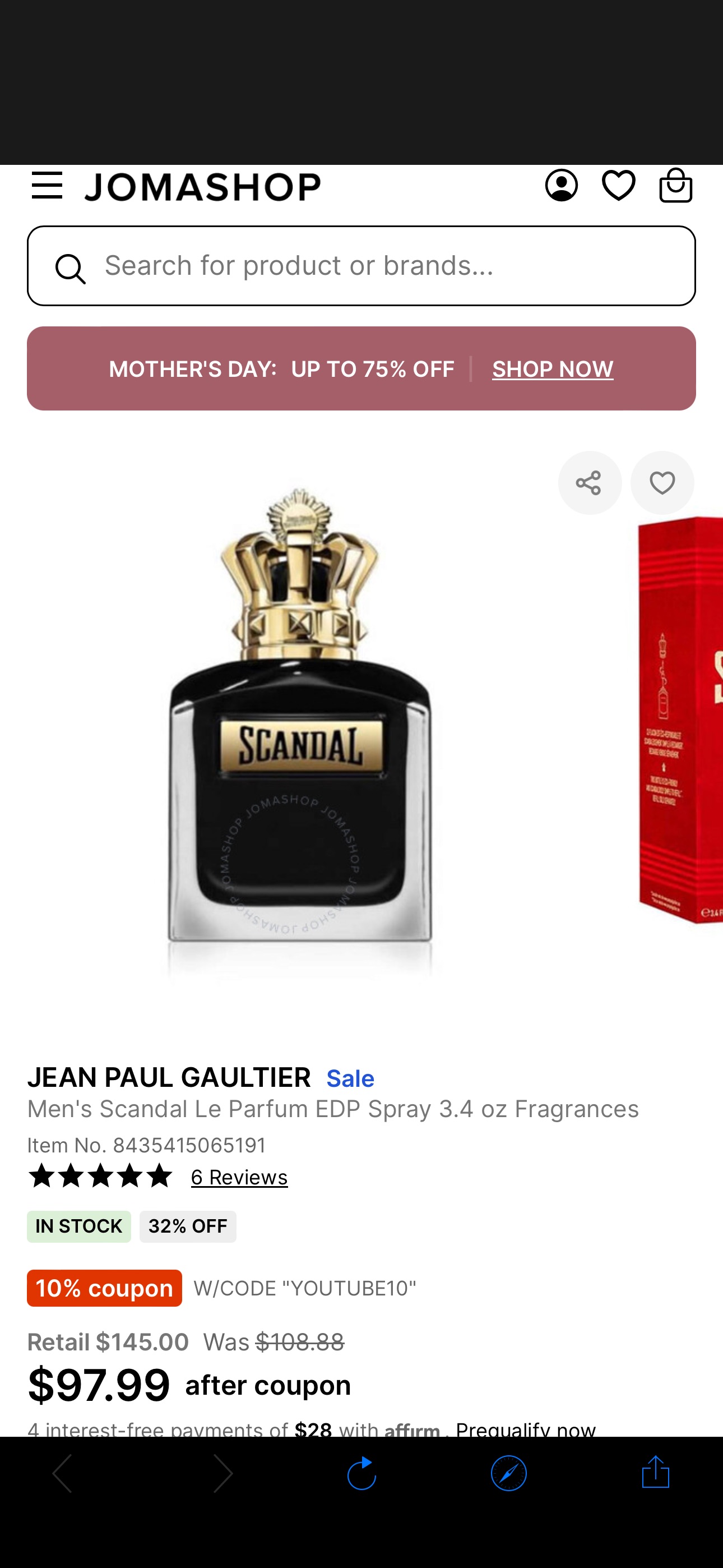 Jean Paul Gaultier Men's Scandal Le Parfum EDP Spray 3.4 oz Fragrances 8435415065191 - Fragrances & Beauty, Scandal Le Parfum - Jomashop