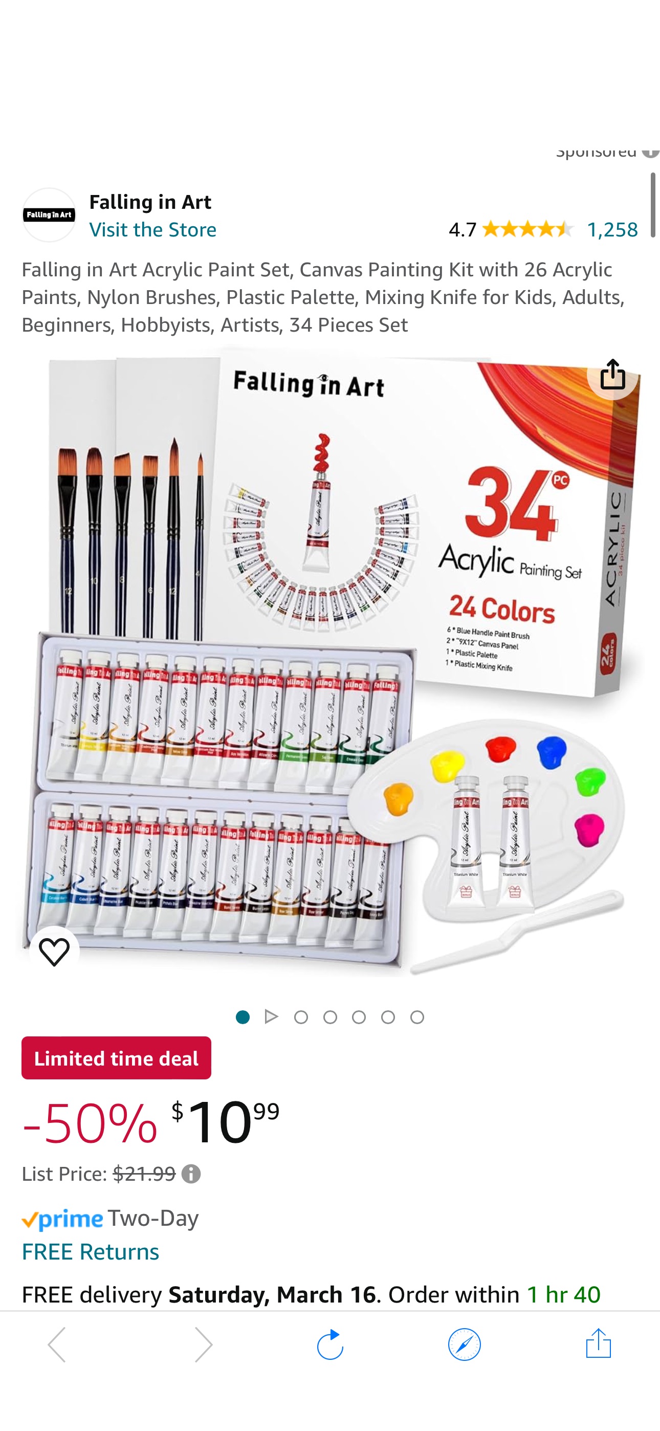 Amazon.com: Falling in Art Acrylic Paint Set, Canvas Painting Kit with 26 Acrylic Paints, Nylon Brushes, Plastic Palette, Mixing Knife for Kids, Adults, Beginners, Hobbyists, Artists, 34 Pieces Set : 