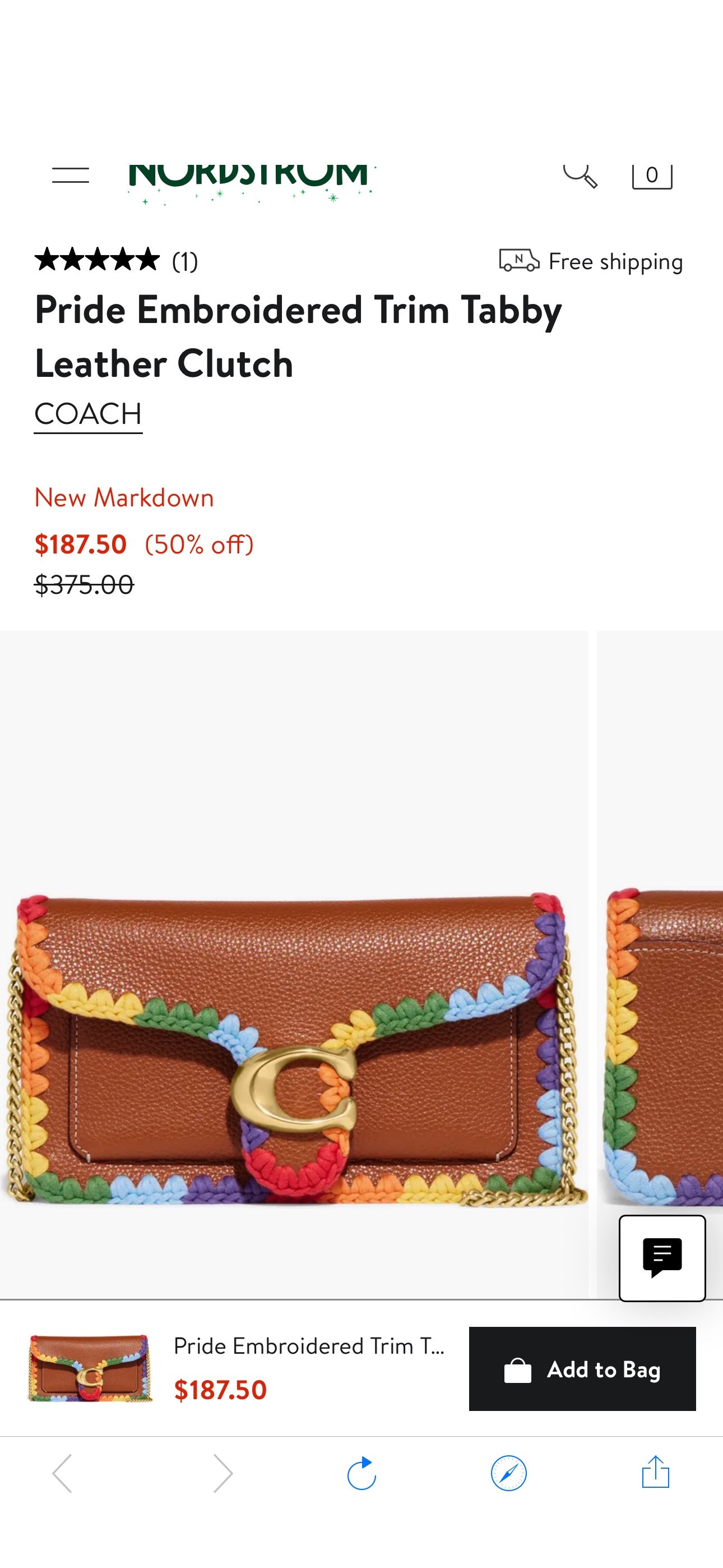 COACH Pride Embroidered Trim Tabby Leather Clutch | Nordstrom
