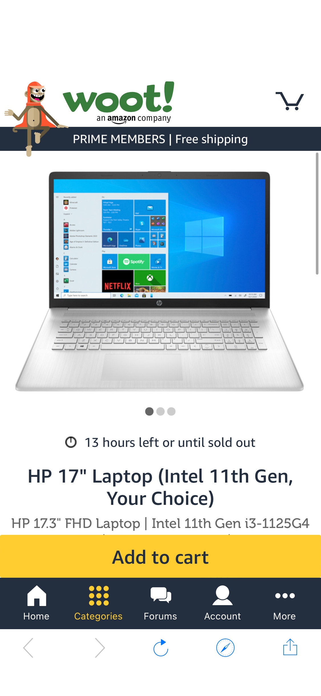 惠普HP 17" 笔记本电脑，(Intel 11th Gen, Your Choice)