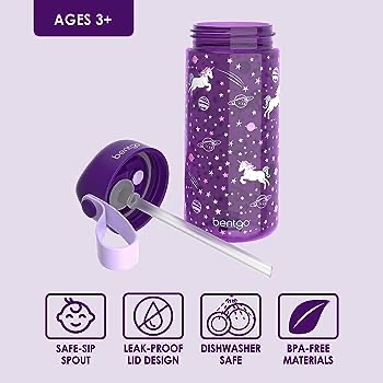 Amazon.com: Bentgo® Kids Water Bottle - New & Improved 2023 Leak-Proof, BPA-Free 15 oz. Cup for Toddlers & Children - Flip-Up Safe-Sip Straw for School, Sports, Daycare, Camp & More (Unicorn) : Sports