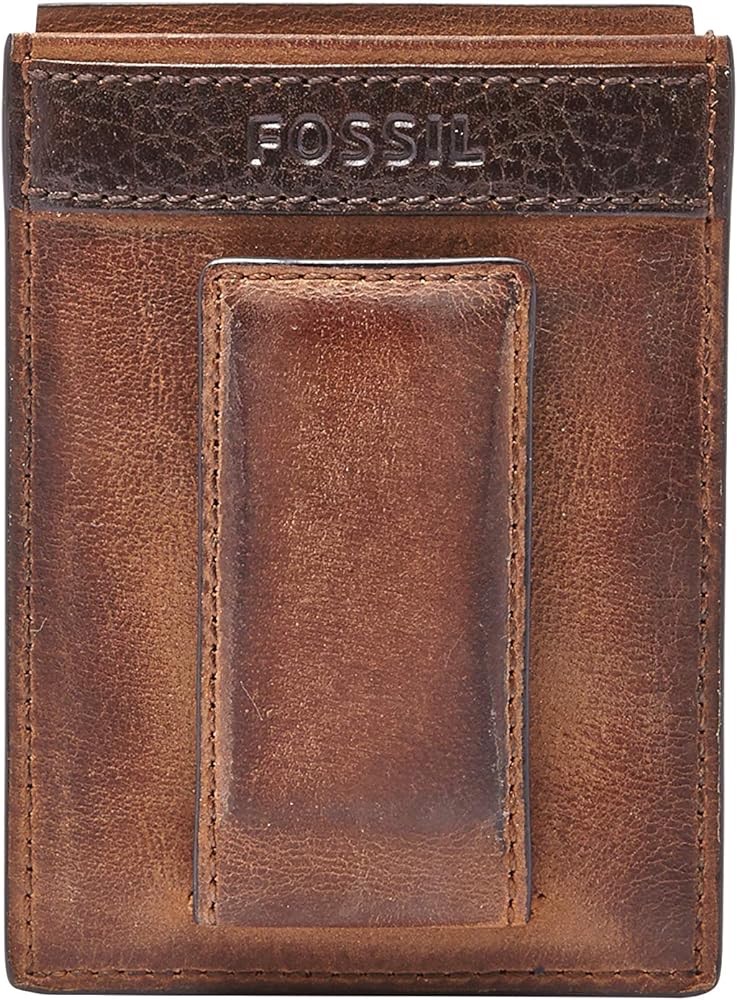 Fossil Men's Quinn Leather Magnetic Card Case with Money Clip Wallet, Brown, (Model: ML3676200) at Amazon Men’s Clothing store