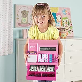 Learning Resources Pretend & Play Calculator Cash Register, Classic Counting Toy, 73 Pieces, Ages 3+, Easter Gifts for Kids, Pink