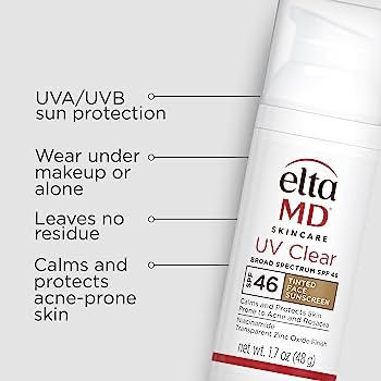 EltaMD UV Clear SPF 46 Tinted Face Sunscreen, Broad Spectrum Sunscreen For Sensitive Skin And Acne-Prone Skin, Oil-Free Mineral-Based Sunscreen, Sheer Face Sunscreen With Zinc Oxide, 1.7 Oz Pump : Ama