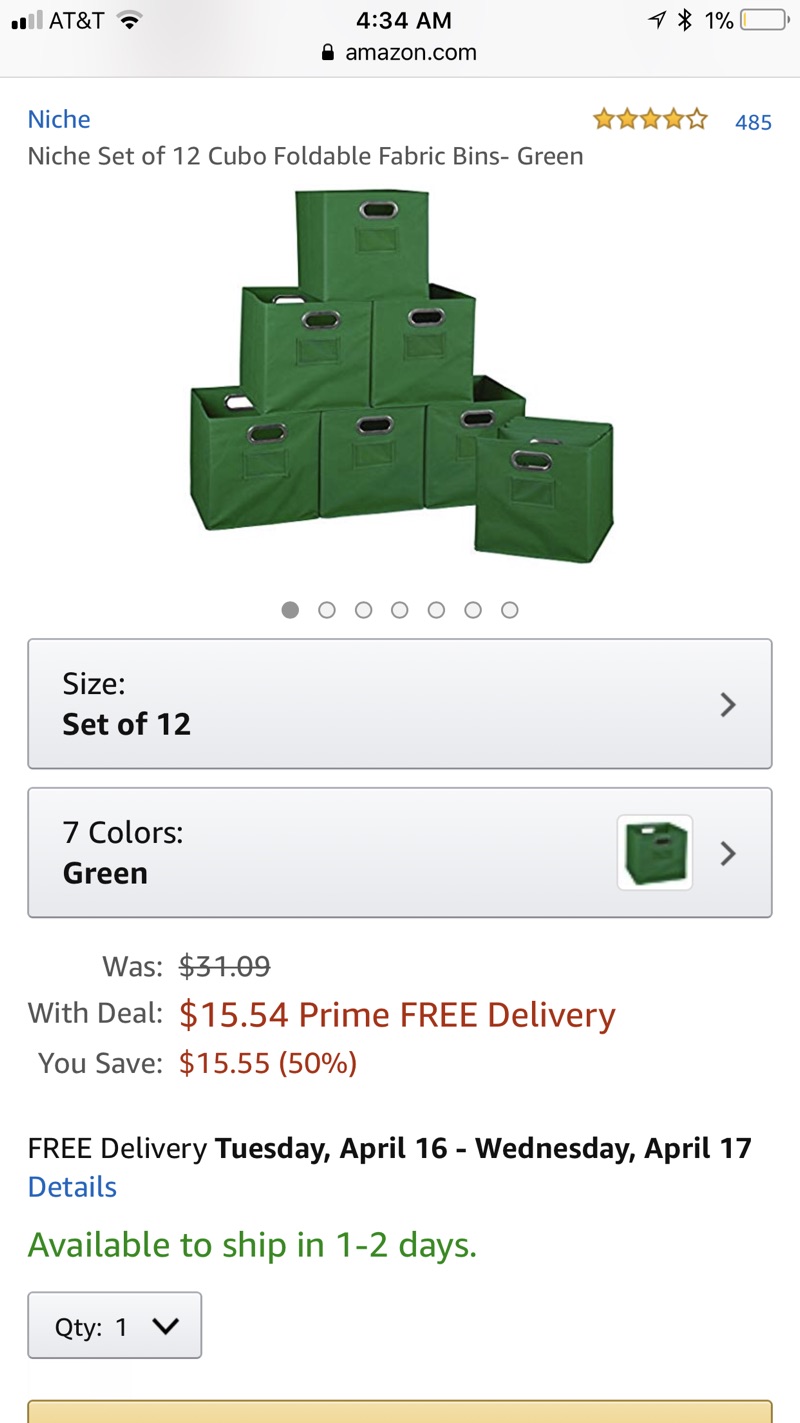 Amazon.com: Niche Set of 12 Cubo Foldable Fabric Bins- Green: Kitchen & Dining Niche 12个收纳盒仅15.54