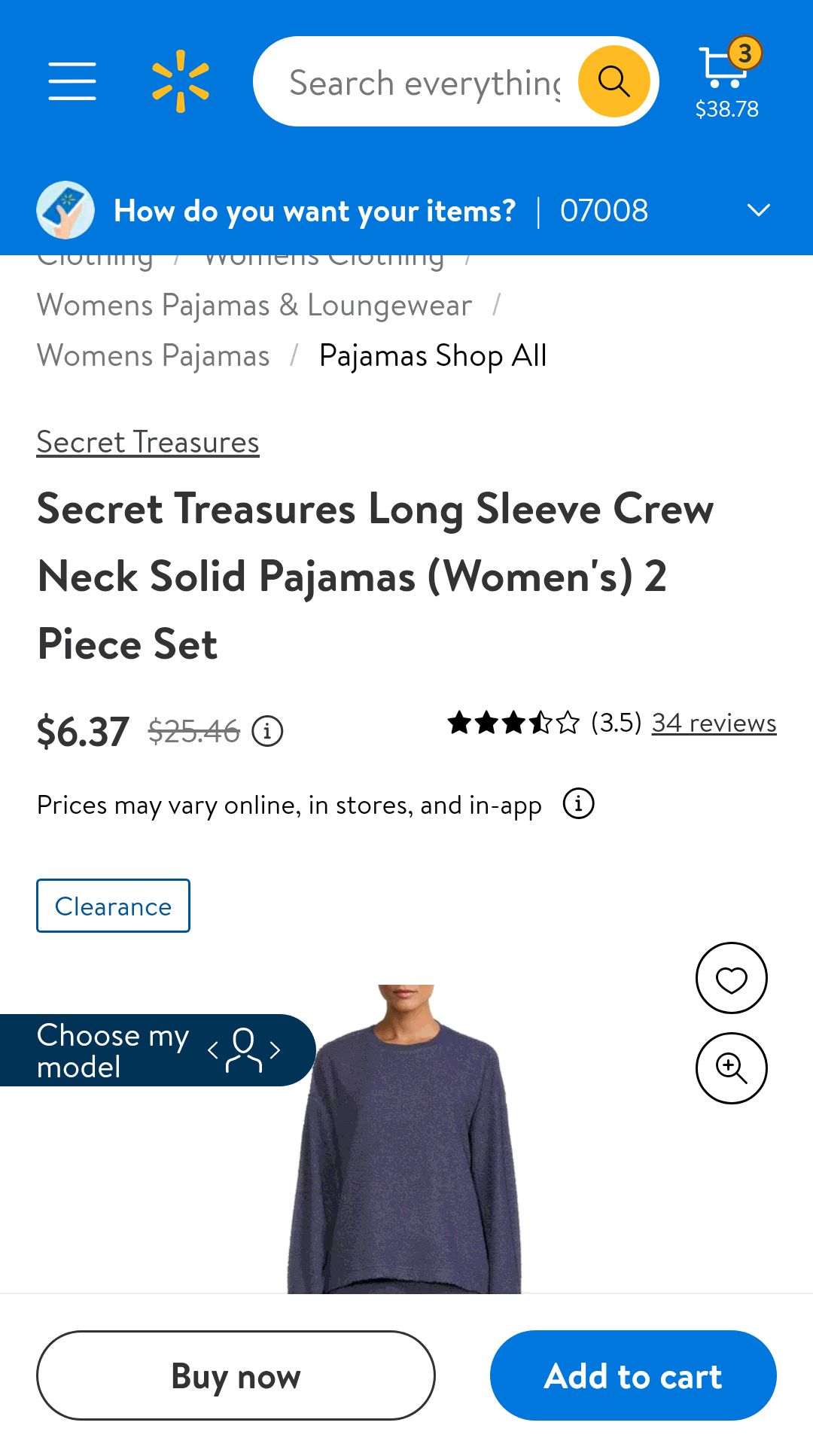Secret Treasures Long Sleeve Crew Neck Solid Pajamas (Women's) 2 Piece Set 女士两件套睡衣
