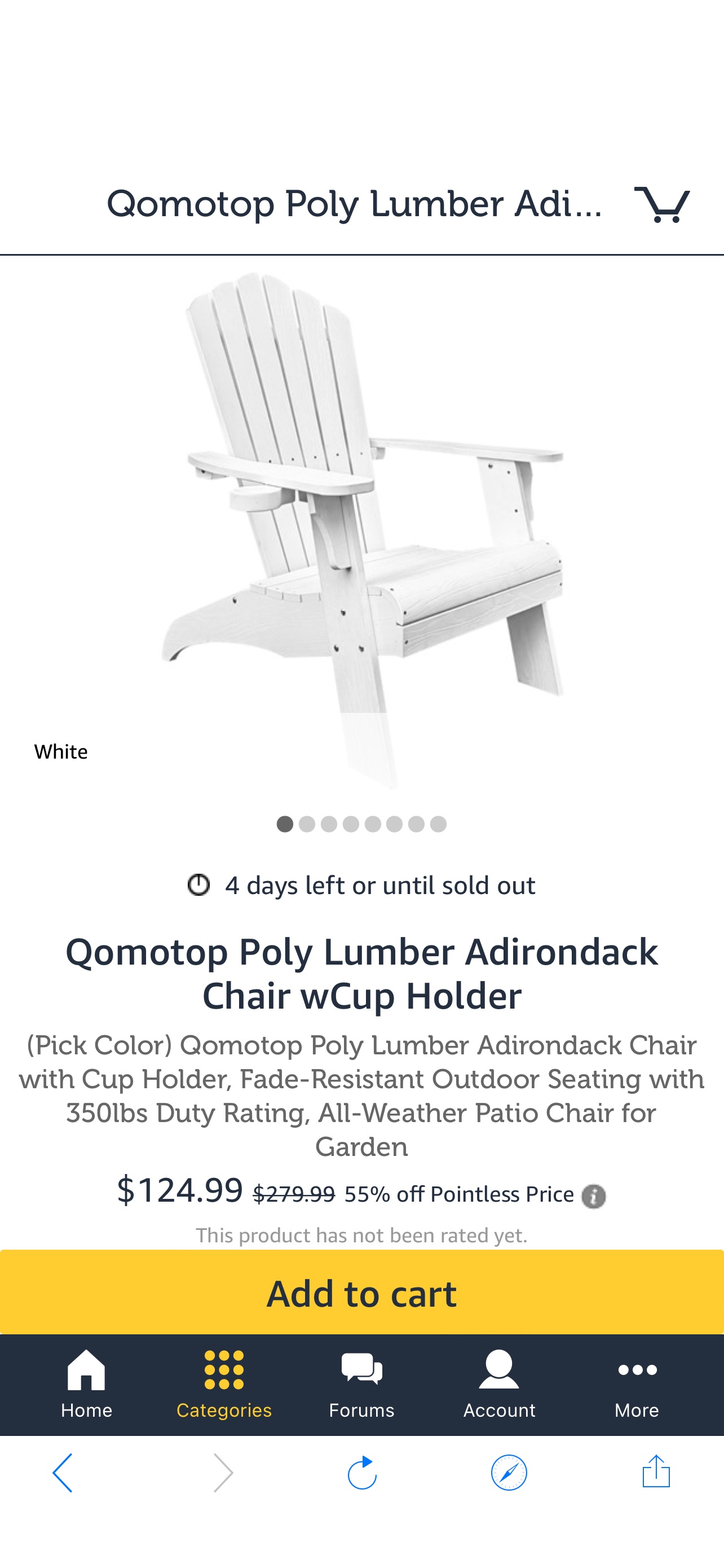 户外椅子Qomotop Poly Lumber Adirondack Chair wCup Holder
