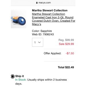 Macy’s Martha Stewart 2-Qt铸铁锅 Macy’s Martha Stewart 2-Qt铸铁锅