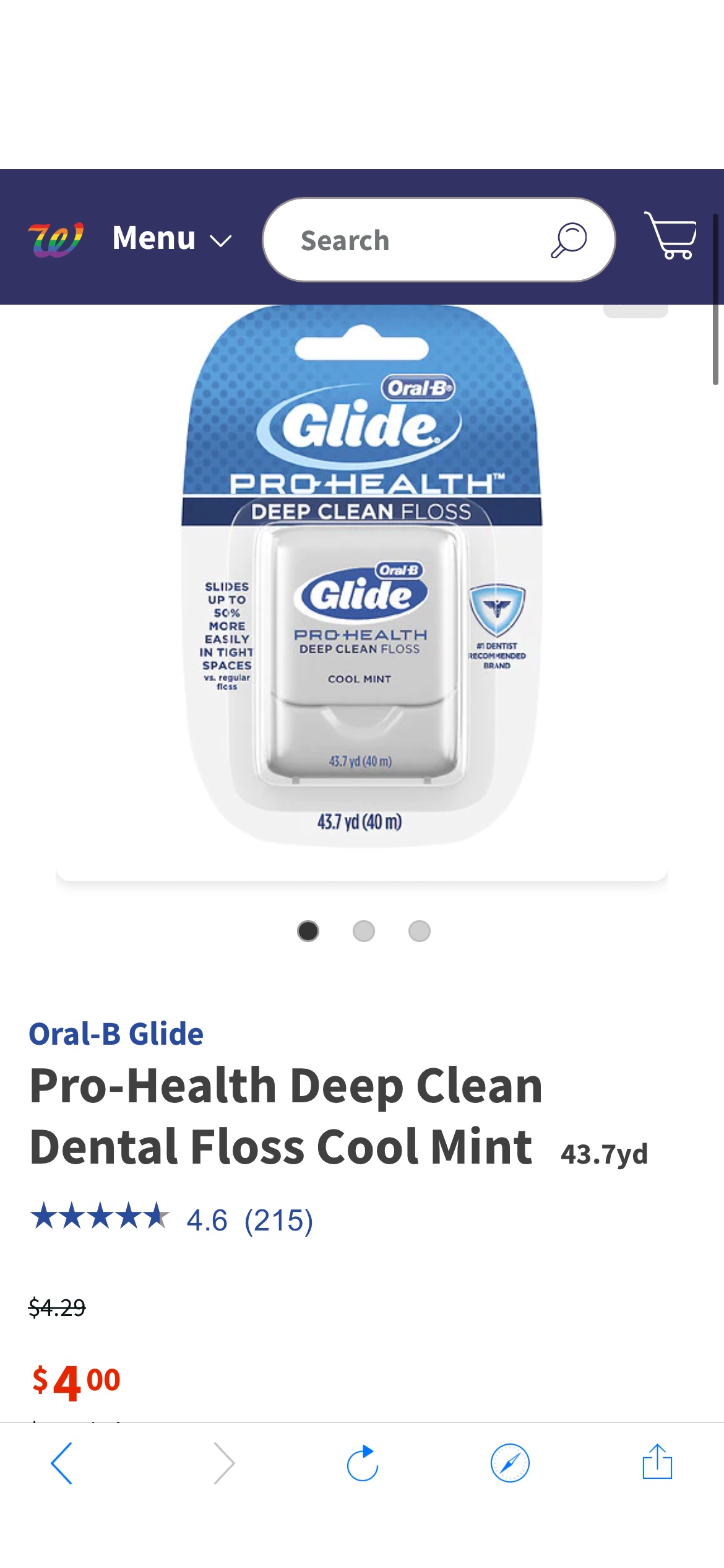 Oral-B Glide Pro-Health Deep Clean Dental Floss Cool Mint | Walgreens 免费三盒牙线，需用帐号$7优惠券，退现$5
