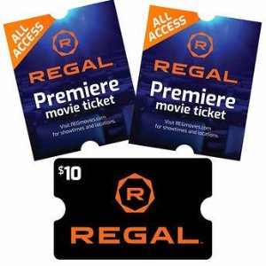 Regal Ultimate Movie Pack - Two Standard All Access E-Premiere Tickets, Plus $10 E-Gift Card