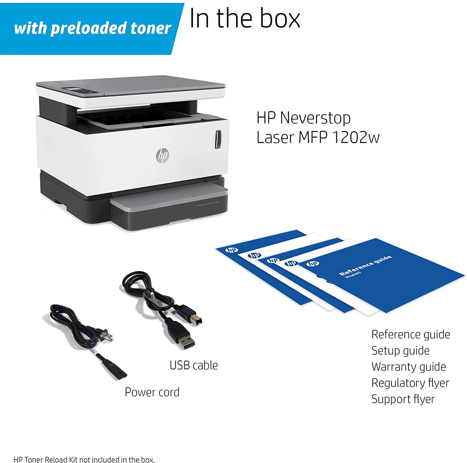 Amazon.com: HP Neverstop MFP 1202w Monochrome All-in-One Wireless Laser Printer with Cartridge-Free Toner Tank, Mobile Print, Print&Scan&Copy, 1.8" Display, 600 x 600 DPI, 150-Sheet, 打印机