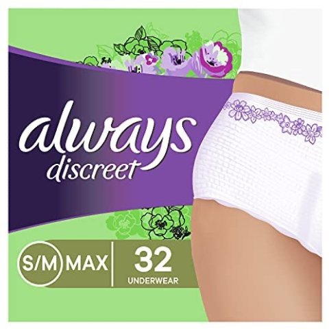 Always Discreet Incontinence & Postpartum Incontinence Underwear for Women,  Small/Medium, Maximum Protection, 32 Count