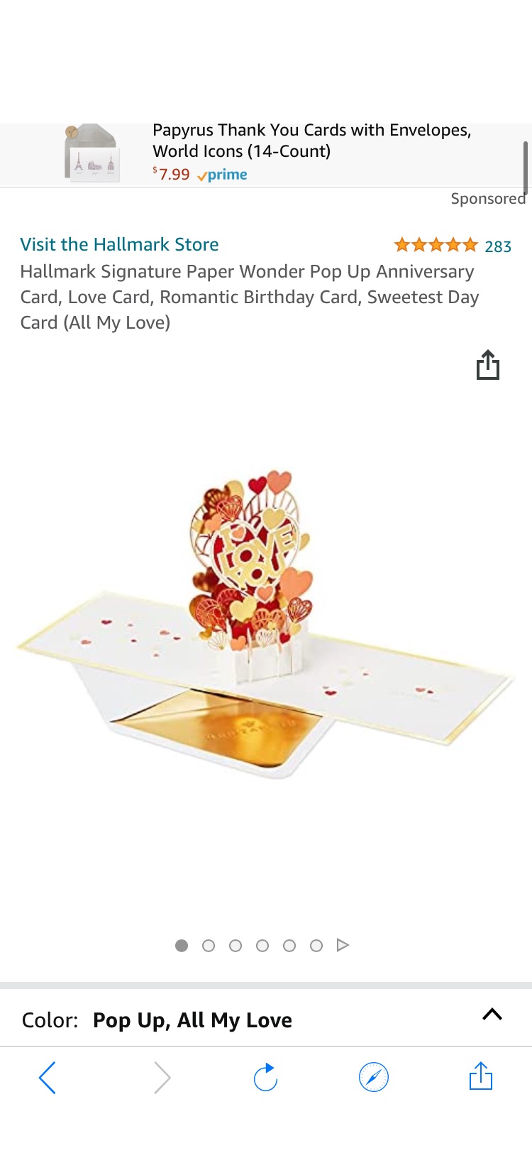 Amazon.com: Hallmark Signature Paper Wonder Pop Up Anniversary Card, Love Card, Romantic Birthday Card, Sweetest Day Card (All My Love) : Everything Else