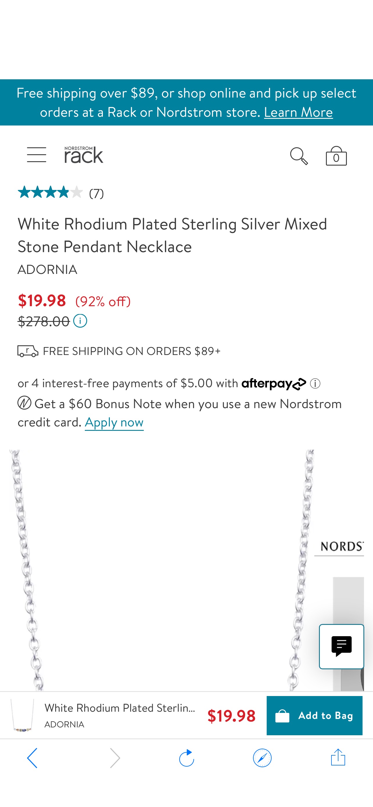 项链Adornia White Rhodium Plated Sterling Silver Mixed Stone Pendant Necklace | Nordstromrack