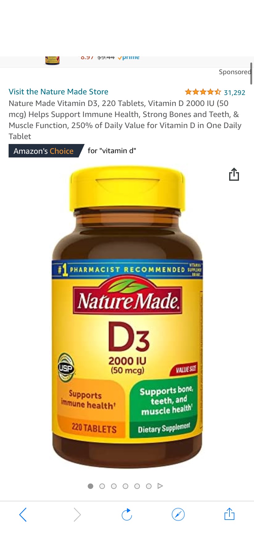 Amazon.com: Nature Made Vitamin D3, 220 Tablets, 维他命D 2000 IU (50 mcg) 220粒