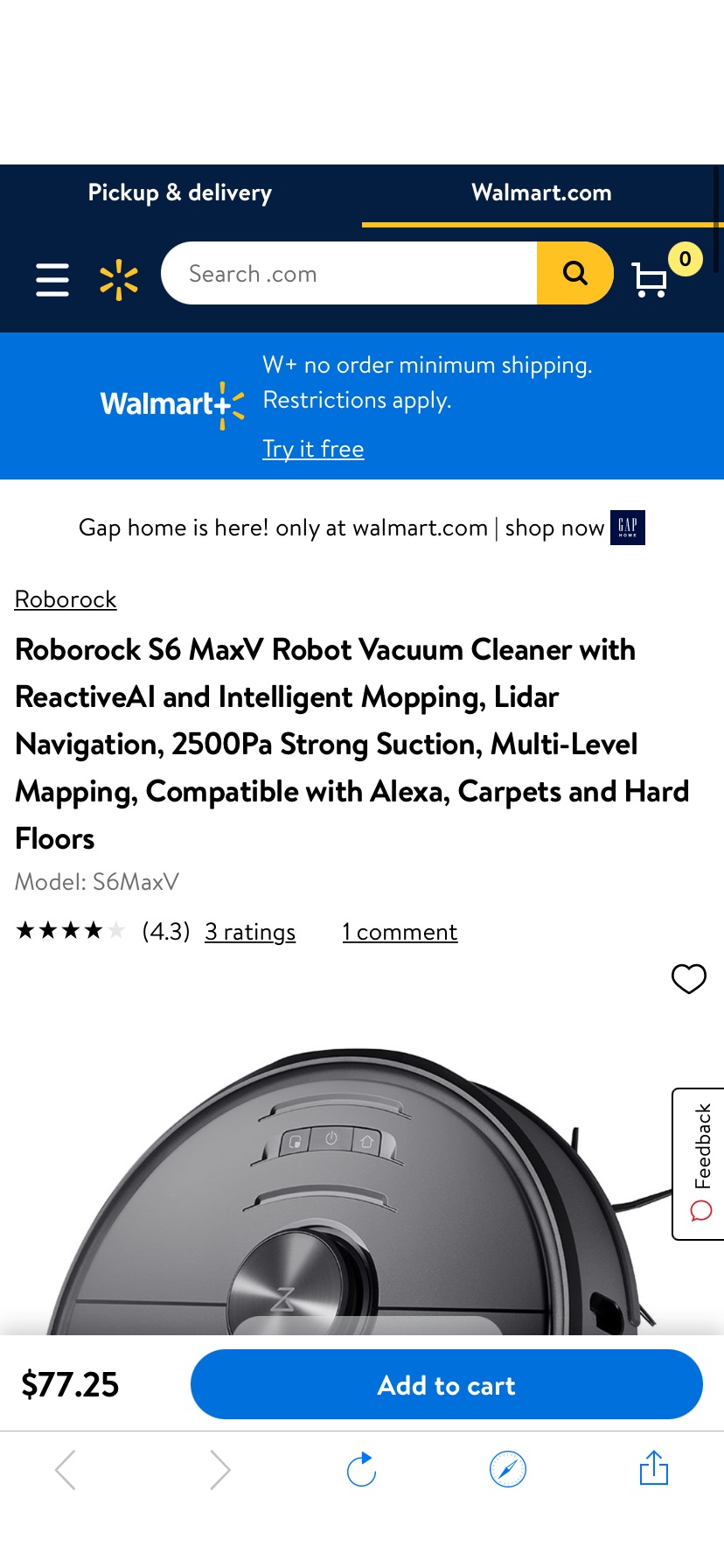Roborock S6 MaxV Robot Vacuum Cleaner with ReactiveAI and Intelligent Mopping, Lidar Navigation, 2500Pa Strong Suction, Multi-Level Mapping, Compatible with Alexa, Carpets and Hard Floors - 石头扫地机器人