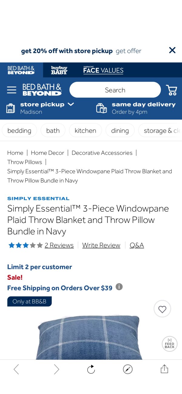 Simply Essential™ 3-Piece Windowpane Plaid Throw Blanket and Throw Pillow Bundle | Bed Bath & Beyond