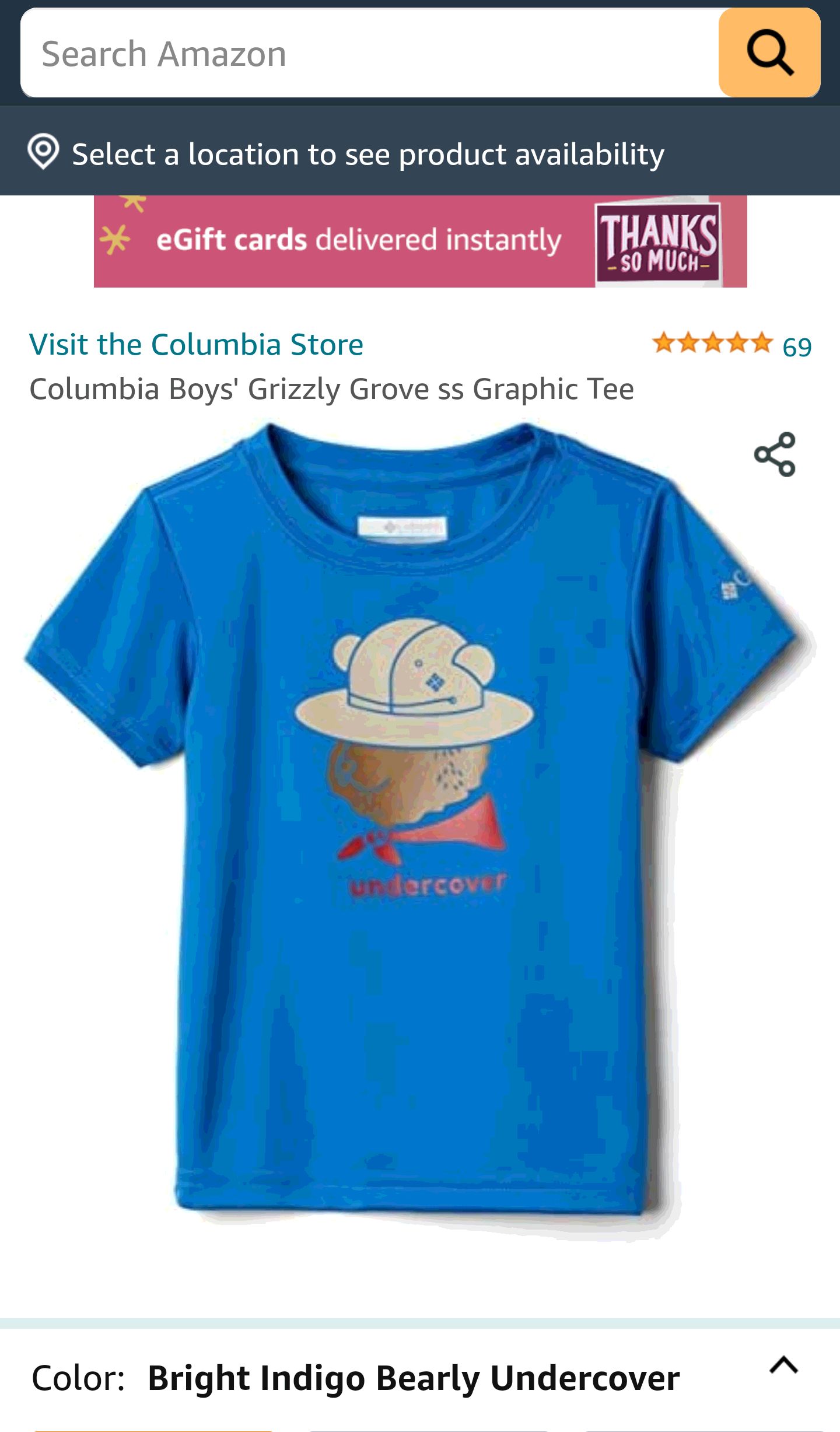 Columbia Youth Boys Grizzly Grove SS Graphic Tee, Bright Indigo Bearly Undercover, Large : Clothing, Shoes & Jewelry