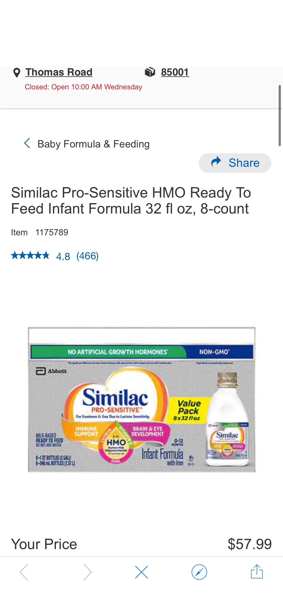 Similac Pro-Sensitive HMO Ready To Feed Infant Formula 32 fl oz, 8-count | Costco防胀气水奶