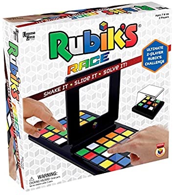 Amazon.com: Rubik's Race Game 是可以跟小孩一起玩的益智游戏，先摇晃盒子里面的小方块，然后两人在滑动瓷砖上快速拼出对应的图案，先拼完的人获胜