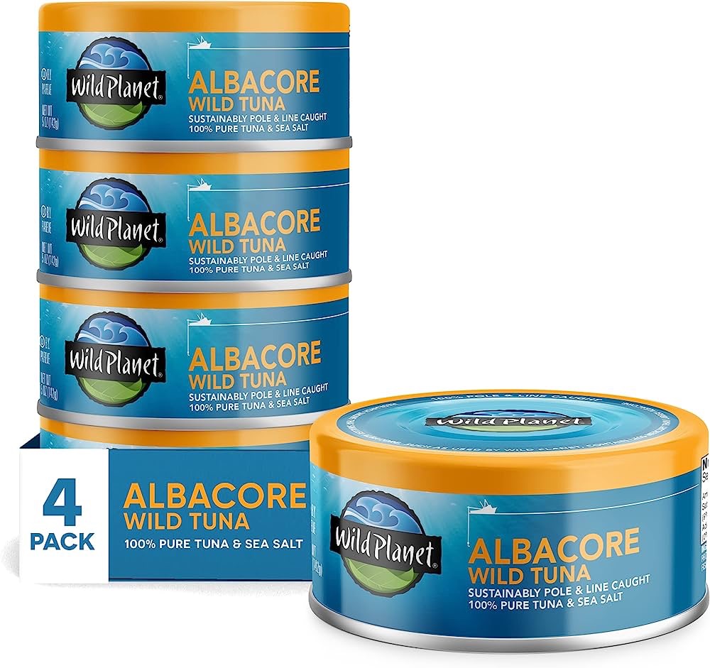 降价: Wild Planet Albacore Wild Tuna, Sea Salt, Canned Tuna, Pole & Line Sustainably Caught, 5 Ounce(Pack of 4) : Books