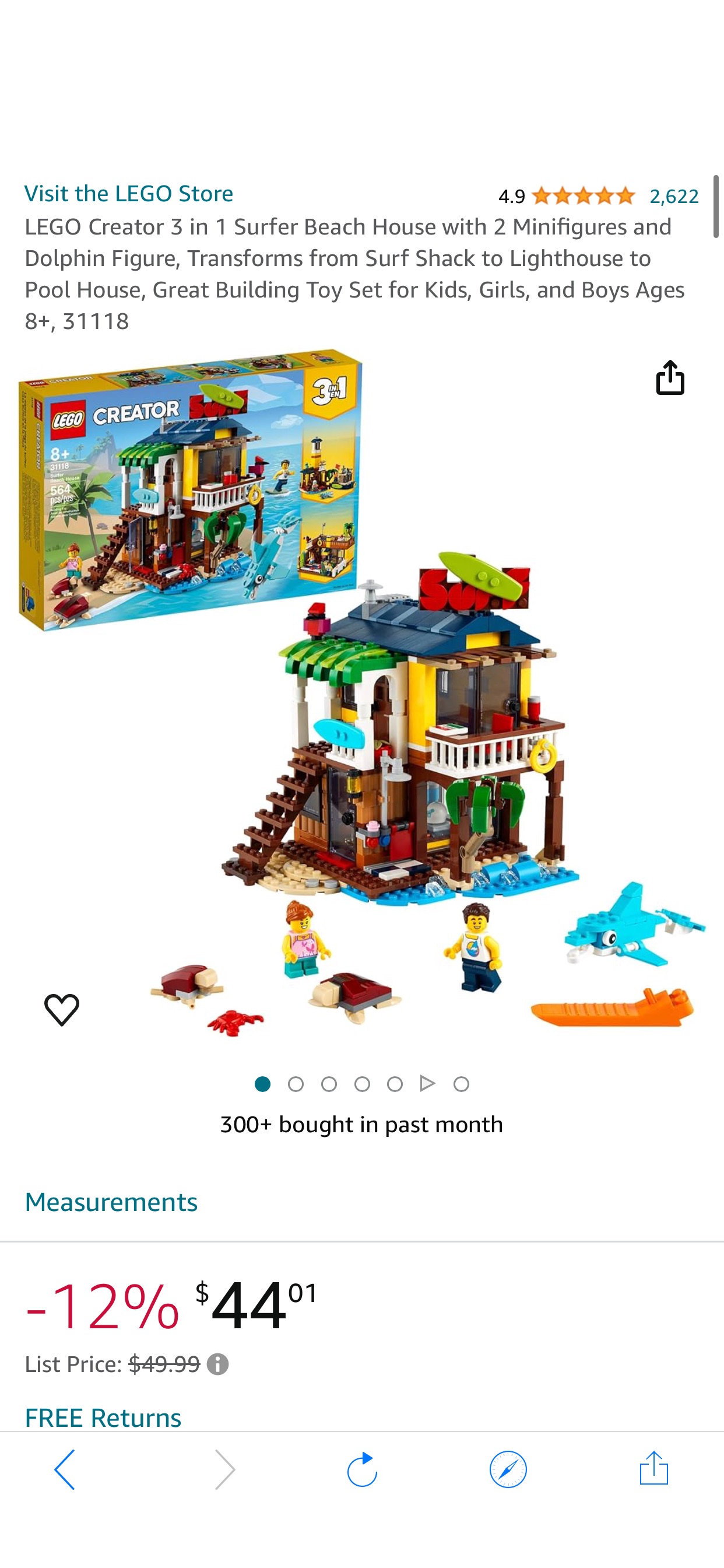 Amazon.com: LEGO Creator 3 in 1 Surfer Beach House with 2 Minifigures and Dolphin Figure, Transforms from Surf Shack to Lighthouse to Pool House, Great Building Toy Set for Kids, Girls, and Boys Ages 