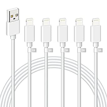 Amazon.com: iPhone Charger, Lightning Cable MFi Certified 5Pack [1ft+3ft+3ft+5ft+5ft] iPhone Charger for 充电线