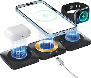 苹果 3 合 1 磁性无线充电器，旅行无线充电站，兼容 iPhone 多种设备 Apple Watch/iWatch/Airpods/iPhone 14 13 12 Pro Max 系列