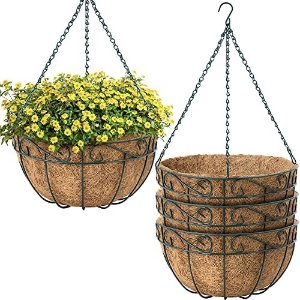 Amagabeli 4 Pack Hanging Baskets for Plants 12 Inch Outdoor with Coco Coconut Liner