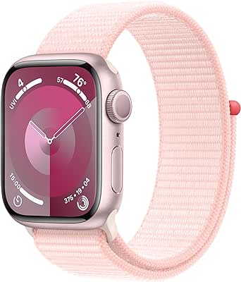 特價： Apple Watch Series 9 [GPS 41mm] Smartwatch with Pink Aluminum Case with Light Pink Sport Loop One Size. Fitness Tracker, ECG Apps, Always-On Retina Display, Carbon Neutral : Electronics