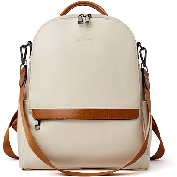 Amazon.com: BROMEN Backpack Purse for Women Leather Anti-theft Travel Backpack Fashion College Shoulder Handbag Beige with Brown: Clothing 女士背包