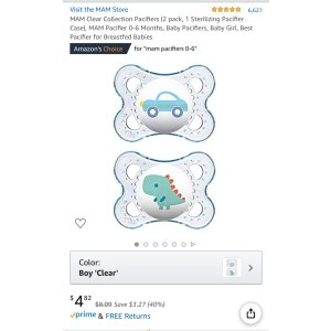 $4.82 MAM 安抚奶嘴 0-6月 MAM Clear Collection Pacifiers (2 pack, 1 Sterilizing Pacifier Case)