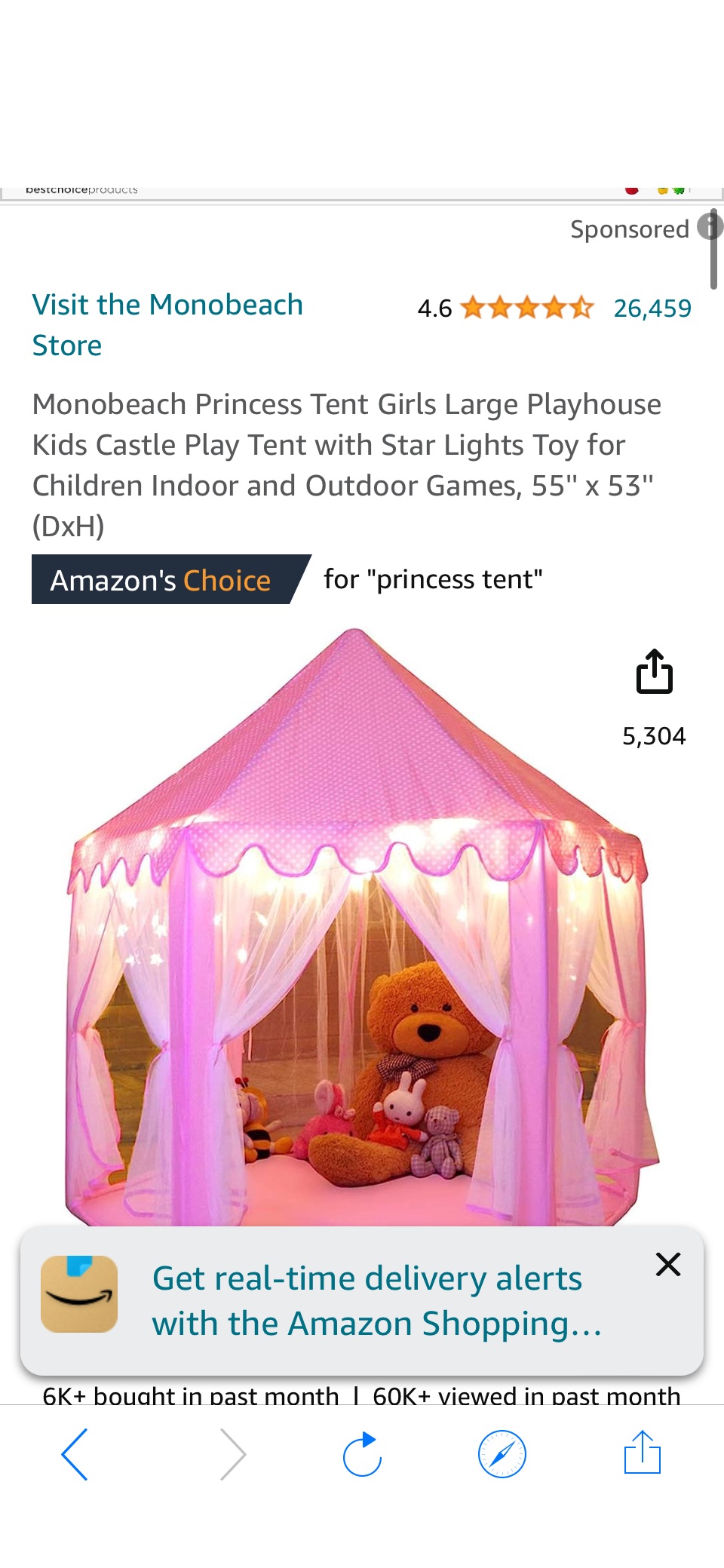 Amazon.com: Monobeach Princess Tent Girls Large Playhouse Kids Castle Play Tent with Star Lights Toy for Children Indoor and Outdoor Games, 55'' x 53'' (DxH) : Toys & Games原价55.99