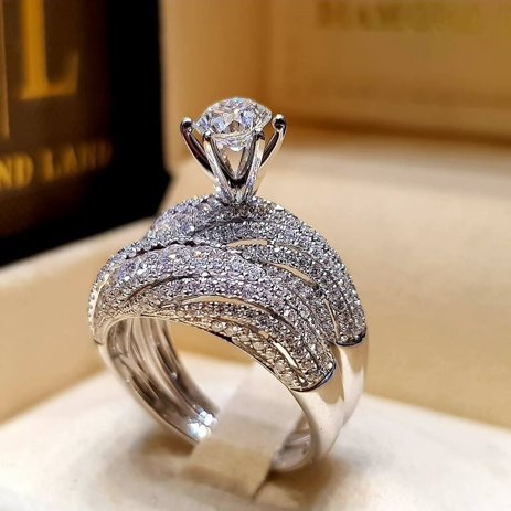 Bliss - 925 Sterling Silver Natural White Sapphire Diamond Wedding Engagement Ring Set - Walmart.com - Walmart.com925戒指