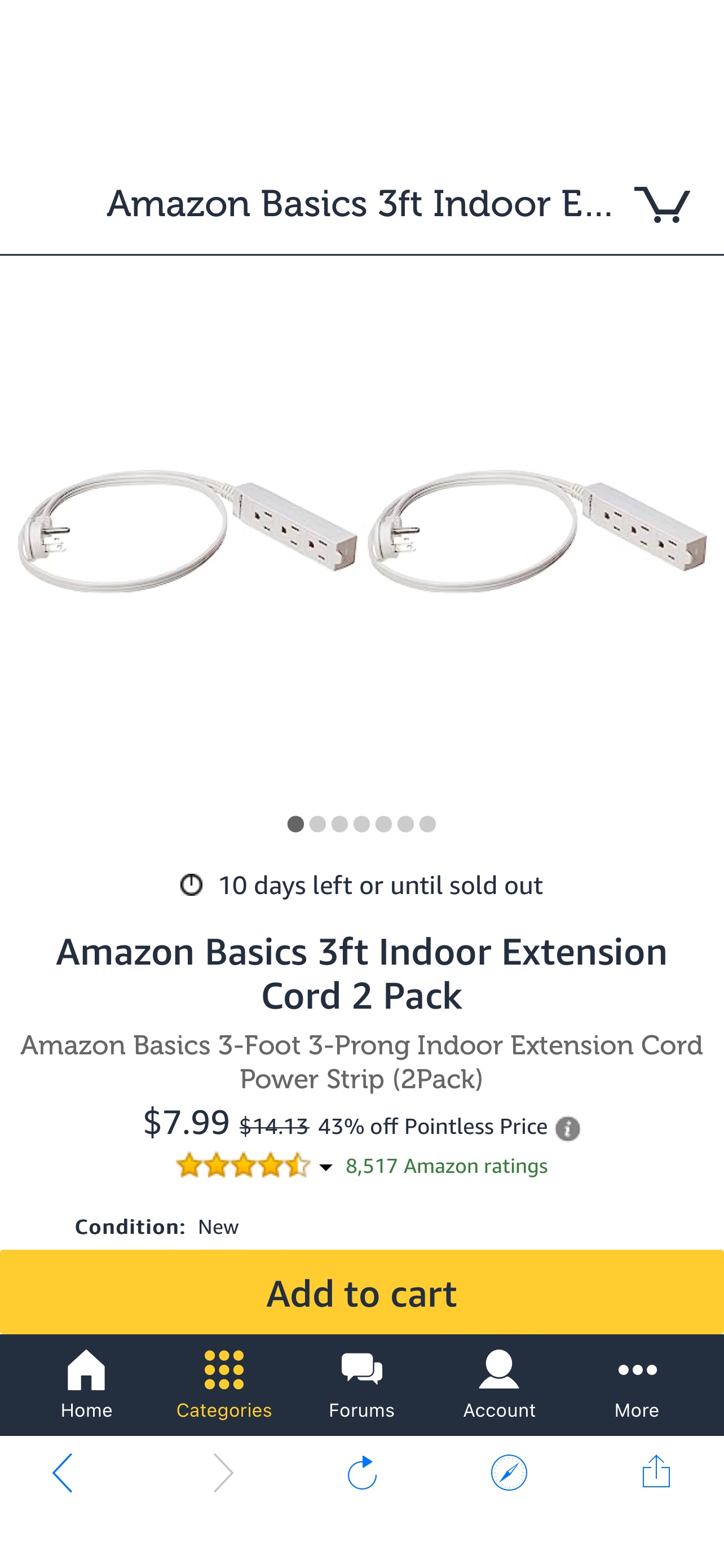 插线板Amazon Basics 3ft Indoor Extension Cord 2 Pack