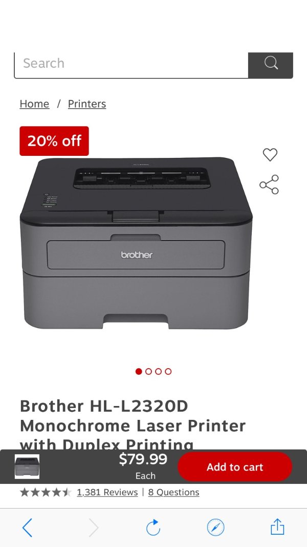 Brother HL-L2320D Monochrome 激光打印机