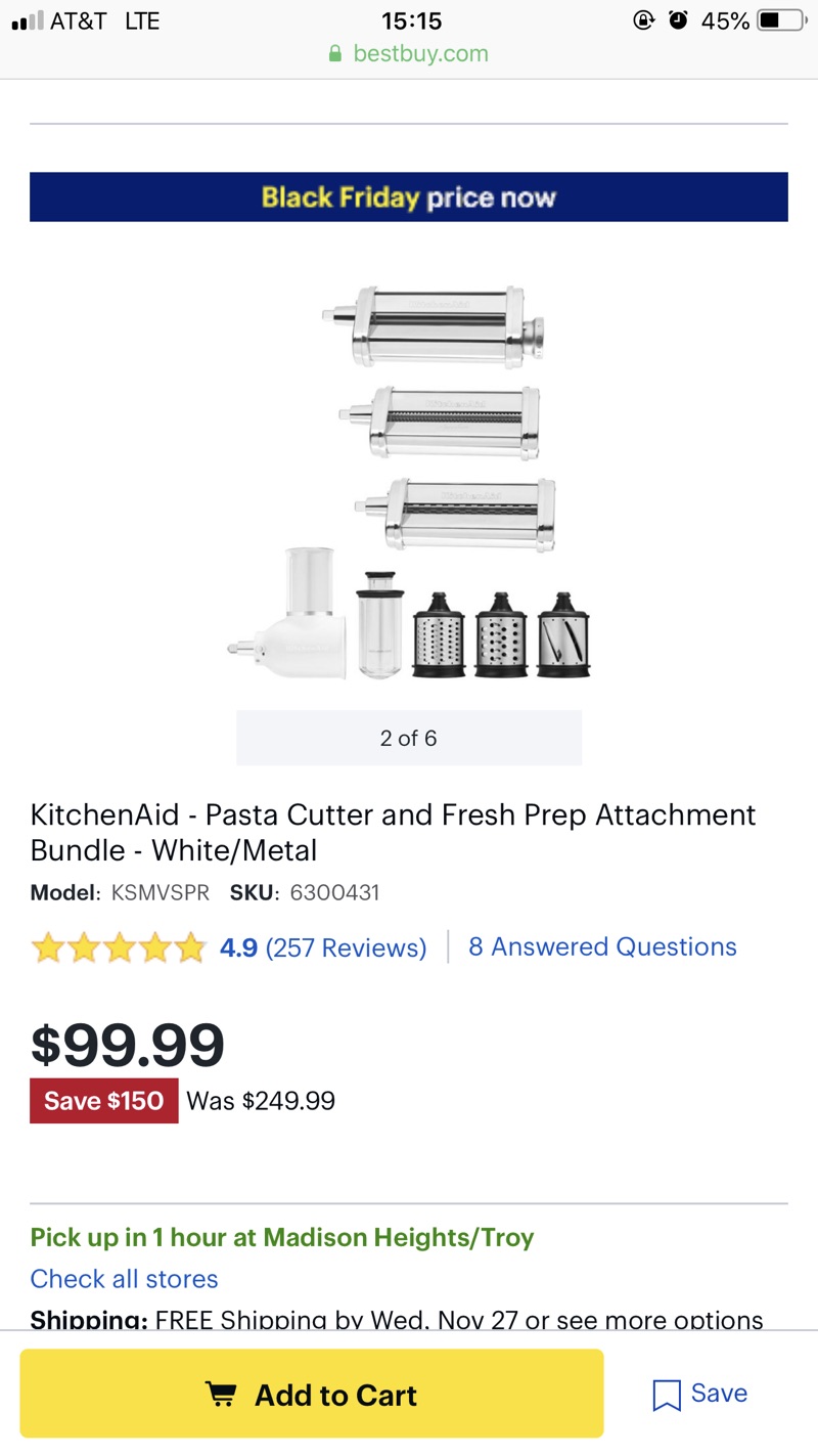KitchenAid Pasta Cutter and Fresh Prep Attachment Bundle White/Metal KSMVSPR - Best Buy 切片和切面机组合