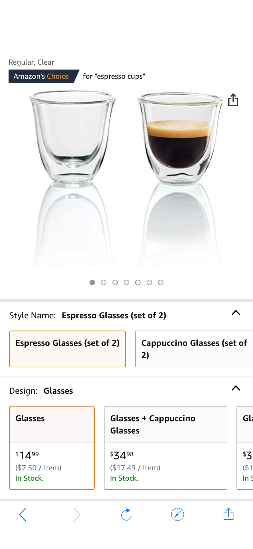 Amazon.com: De'Longhi DeLonghi Double 玻璃板2个Walled Thermo Espresso Glasses, Set of 2, Regular, Clear: Combination Coffee Espresso Machines: Kitchen & Dining